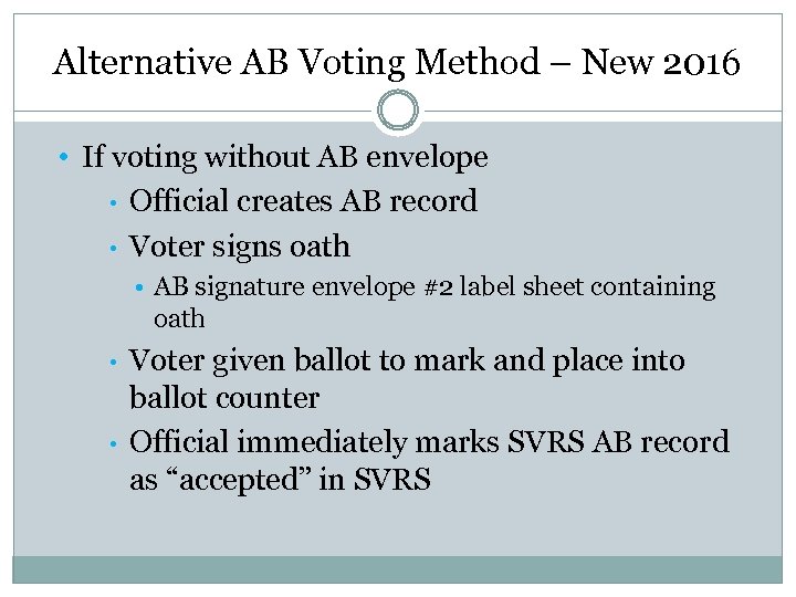 Alternative AB Voting Method – New 2016 • If voting without AB envelope •