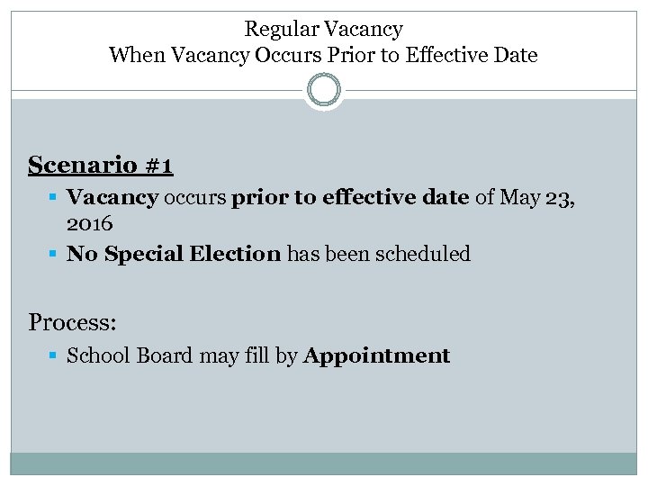 Regular Vacancy When Vacancy Occurs Prior to Effective Date Scenario #1 § Vacancy occurs