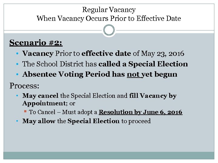 Regular Vacancy When Vacancy Occurs Prior to Effective Date Scenario #2: • Vacancy Prior