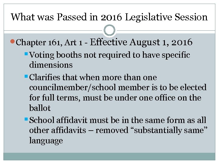 What was Passed in 2016 Legislative Session Chapter 161, Art 1 - Effective August