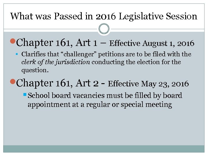 What was Passed in 2016 Legislative Session Chapter 161, Art 1 – Effective August