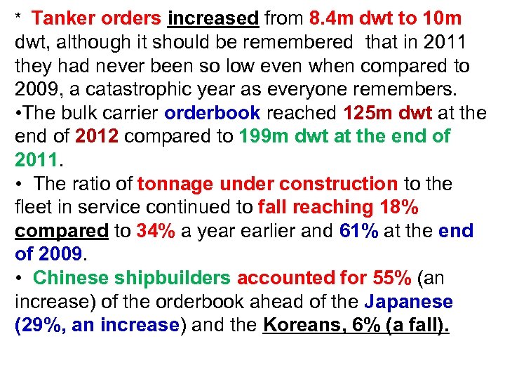 * Tanker orders increased from 8. 4 m dwt to 10 m dwt, although