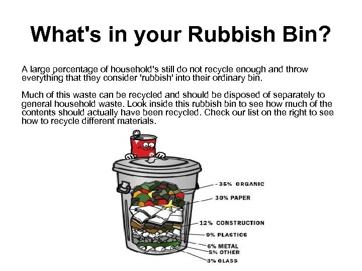 What's in your Rubbish Bin? A large percentage of household's still do not recycle