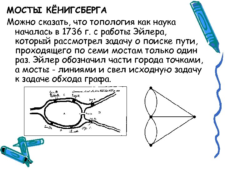 МОСТЫ КЁНИГСБЕРГА Можно сказать, что топология как наука началась в 1736 г. с работы