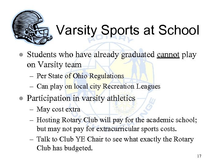 Varsity Sports at School l Students who have already graduated cannot play on Varsity