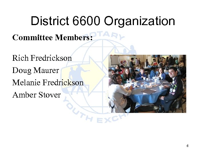 District 6600 Organization Committee Members: Rich Fredrickson Doug Maurer Melanie Fredrickson Amber Stover 6