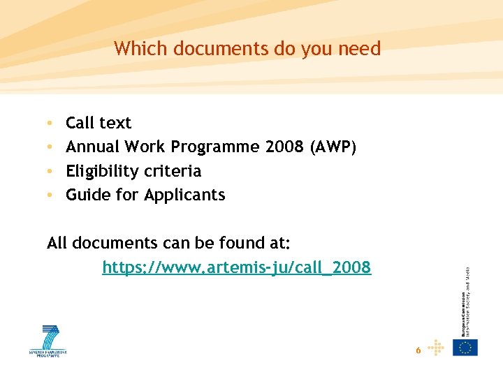 Which documents do you need • • Call text Annual Work Programme 2008 (AWP)