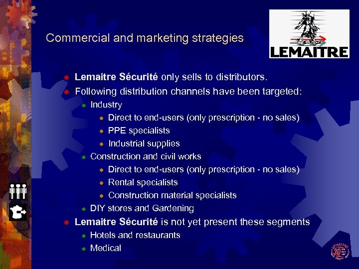 Commercial and marketing strategies ® ® Lemaitre Sécurité only sells to distributors. Following distribution