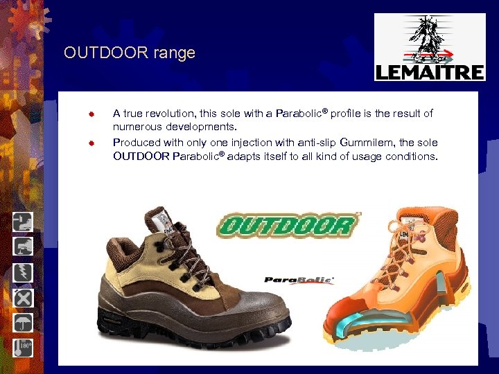 OUTDOOR range ® ® A true revolution, this sole with a Parabolic® profile is