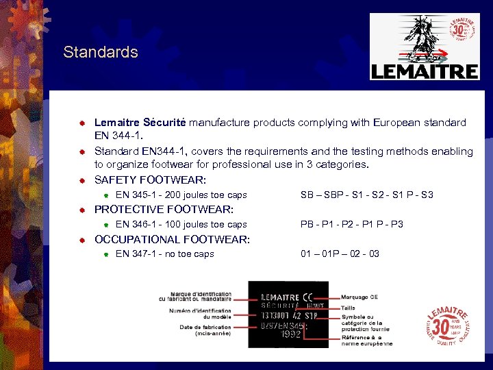 Standards ® ® ® Lemaitre Sécurité manufacture products complying with European standard EN 344