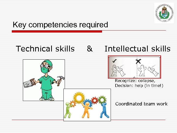 Key competencies required Technical skills & Intellectual skills Recognize: collapse, Decision: help (in time!)