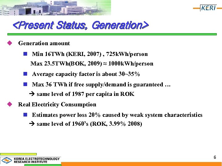 <Present Status, Generation> u Generation amount n Min 16 TWh (KERI, 2007) , 725