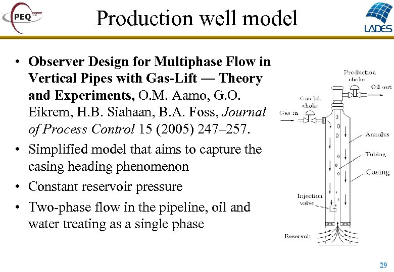 Production well model • Observer Design for Multiphase Flow in Vertical Pipes with Gas-Lift