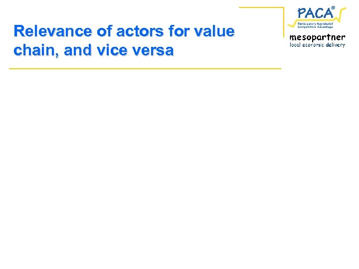 Relevance of actors for value chain, and vice versa 