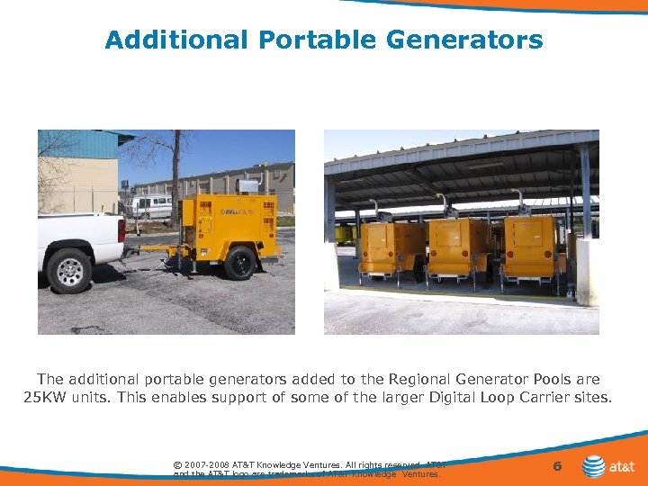 Additional Portable Generators The additional portable generators added to the Regional Generator Pools are
