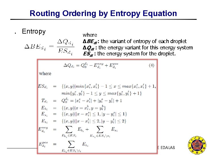 Routing Ordering by Entropy Equation ․ Entropy where ΔBEdi : the variant of entropy