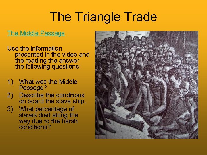 The Triangle Trade The Middle Passage Use the information presented in the video and