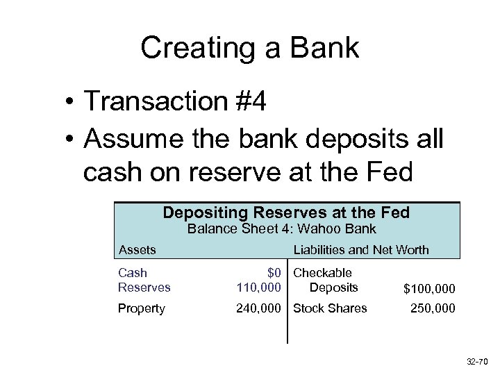 Creating a Bank • Transaction #4 • Assume the bank deposits all cash on