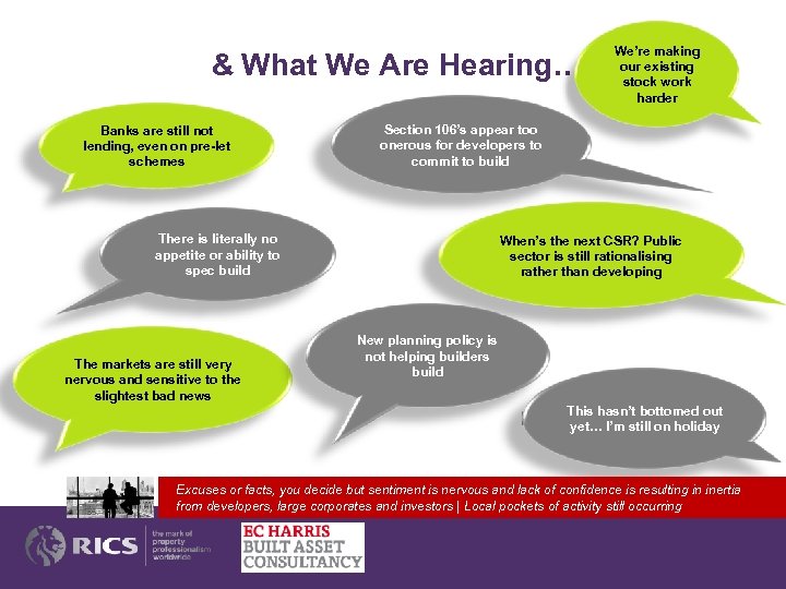 & What We Are Hearing… Banks are still not lending, even on pre-let schemes