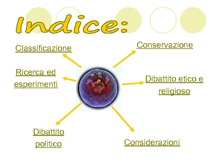 Classificazione Ricerca ed esperimenti Dibattito politico Conservazione Dibattito etico e religioso Considerazioni 