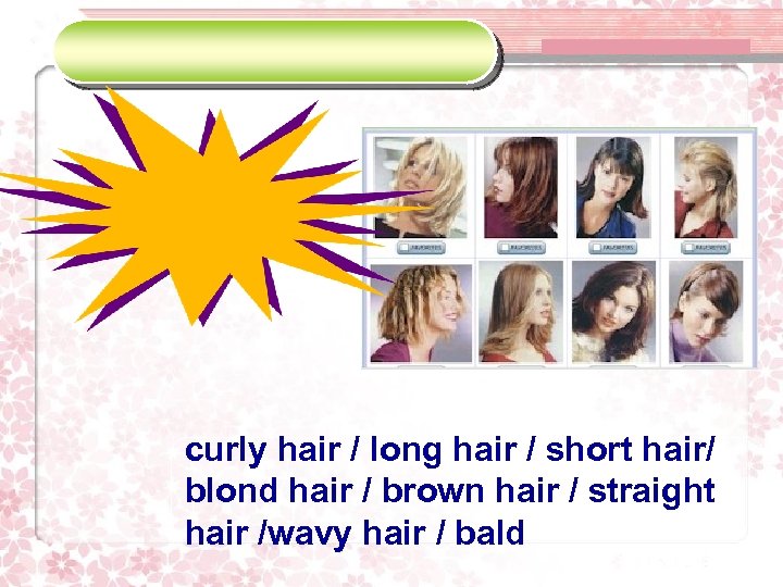 curly hair / long hair / short hair/ blond hair / brown hair /