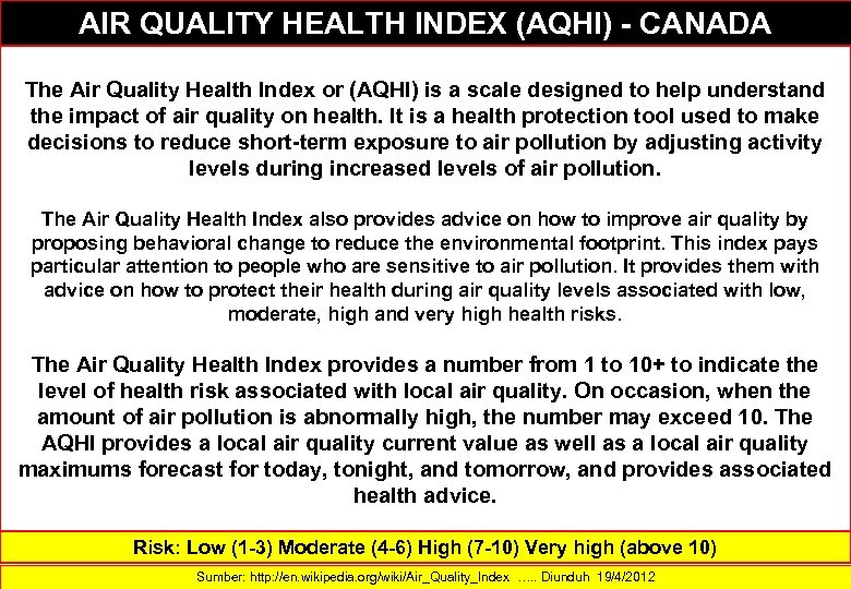 AIR QUALITY HEALTH INDEX (AQHI) - CANADA The Air Quality Health Index or (AQHI)