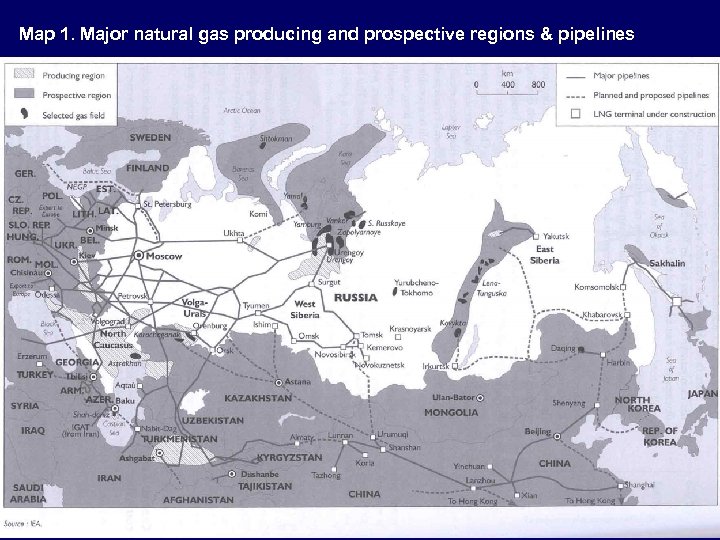 Map 1. Major natural gas producing and prospective regions & pipelines 