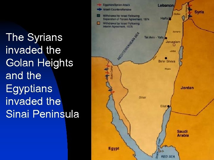 The Syrians invaded the Golan Heights and the Egyptians invaded the Sinai Peninsula 