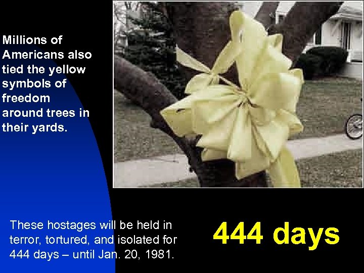 Millions of Americans also tied the yellow symbols of freedom around trees in their