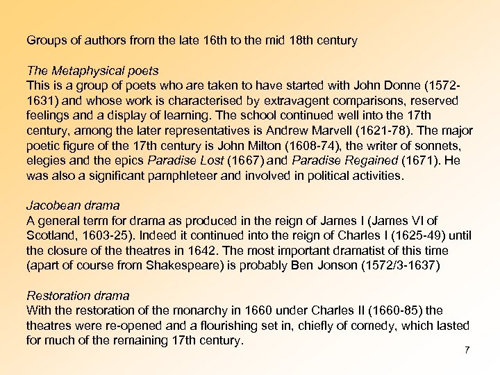 Groups of authors from the late 16 th to the mid 18 th century