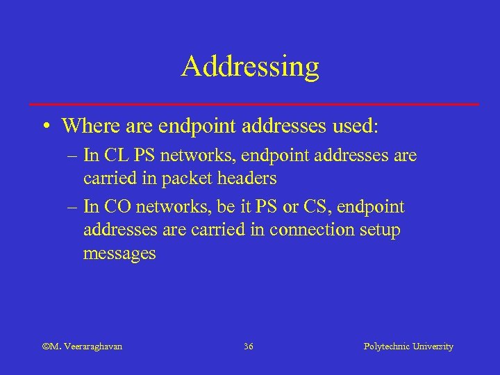 Addressing • Where are endpoint addresses used: – In CL PS networks, endpoint addresses
