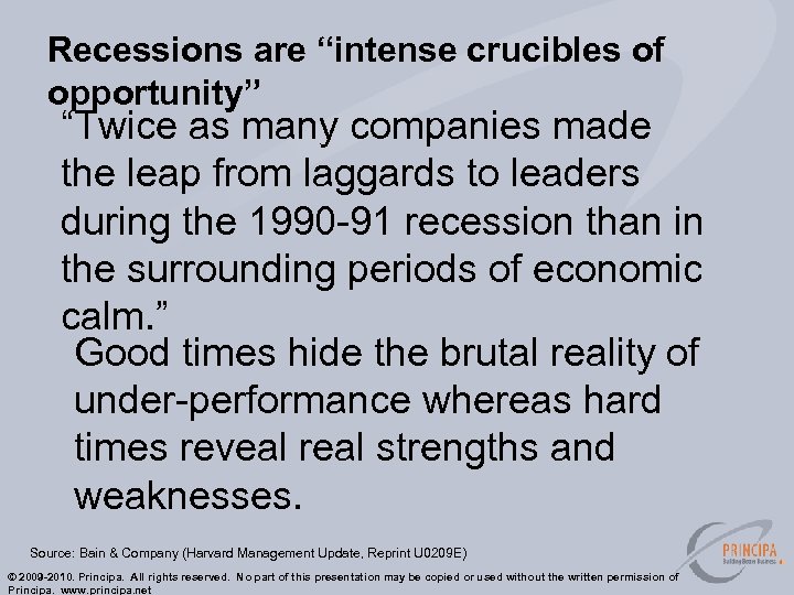 Recessions are “intense crucibles of opportunity” “Twice as many companies made the leap from
