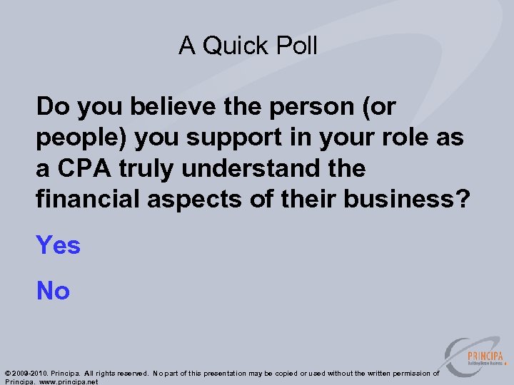 A Quick Poll Do you believe the person (or people) you support in your