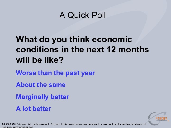 A Quick Poll What do you think economic conditions in the next 12 months