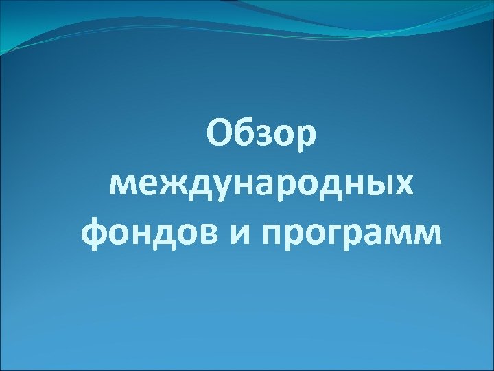 Обзор международных фондов и программ 