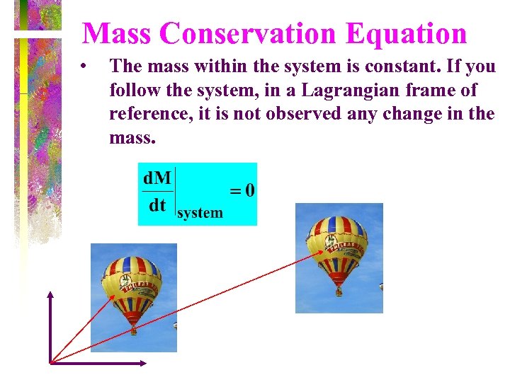 Mass Conservation Equation • The mass within the system is constant. If you follow