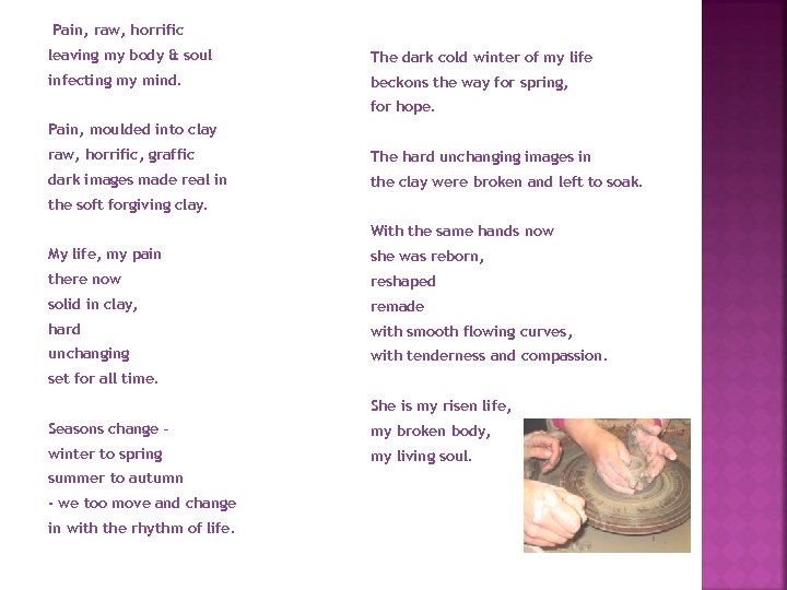  Pain, raw, horrific leaving my body & soul The dark cold winter of