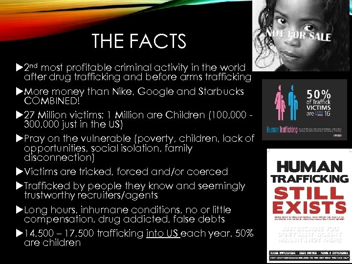 THE FACTS 2 nd most profitable criminal activity in the world after drug trafficking