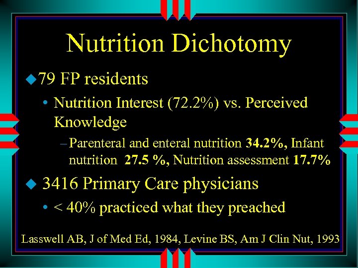 Nutrition Dichotomy u 79 FP residents • Nutrition Interest (72. 2%) vs. Perceived Knowledge