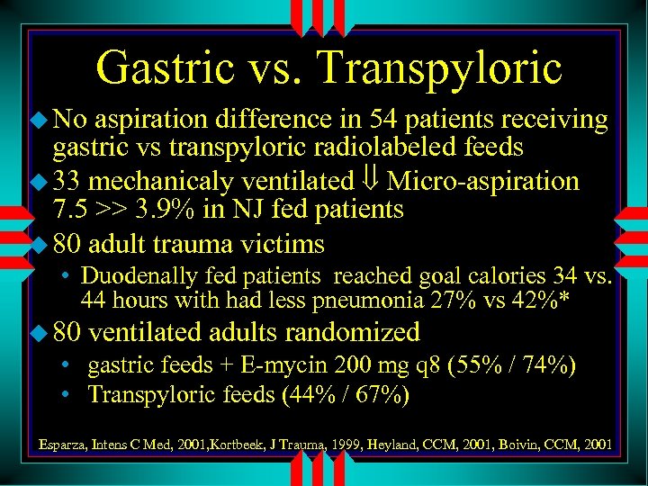 Gastric vs. Transpyloric u No aspiration difference in 54 patients receiving gastric vs transpyloric