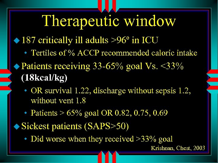 Therapeutic window u 187 critically ill adults >96º in ICU • Tertiles of %
