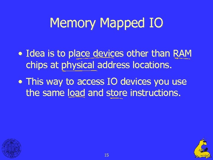 Memory Mapped IO • Idea is to place devices other than RAM chips at
