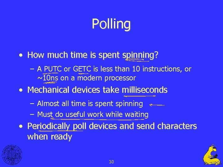 Polling • How much time is spent spinning? – A PUTC or GETC is