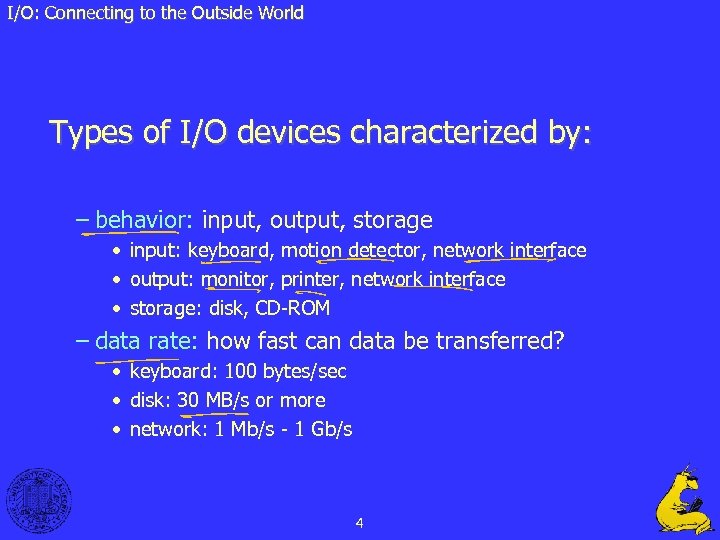 I/O: Connecting to the Outside World Types of I/O devices characterized by: – behavior: