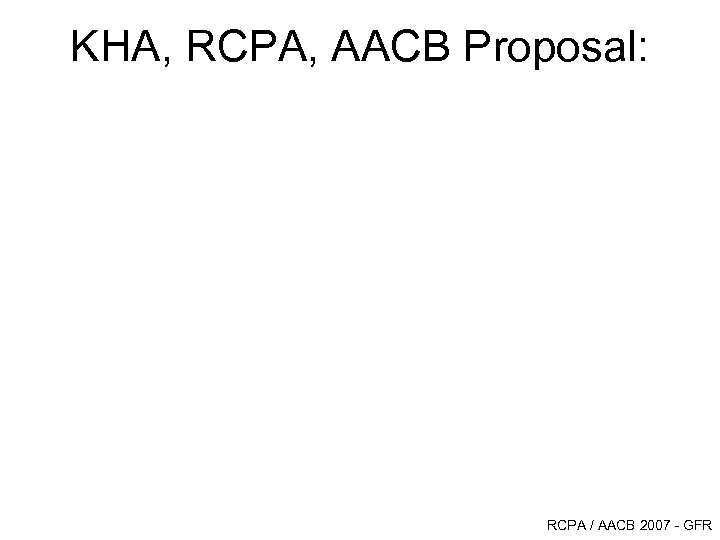 KHA, RCPA, AACB Proposal: RCPA / AACB 2007 - GFR 