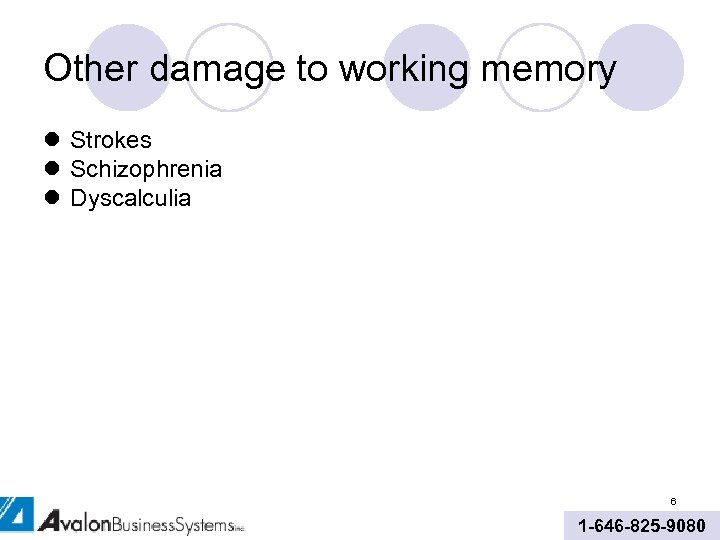Other damage to working memory l Strokes l Schizophrenia l Dyscalculia 6 1 -646