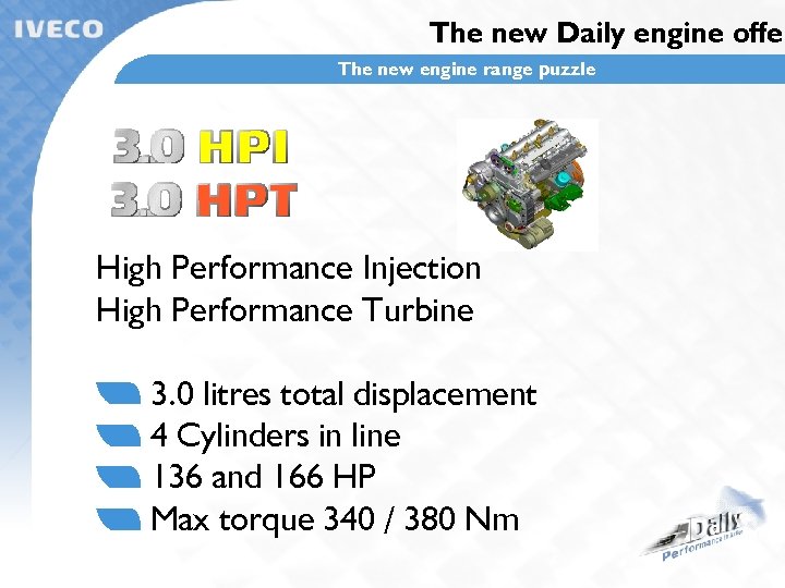 The new Daily engine offer The new engine range puzzle High Performance Injection High