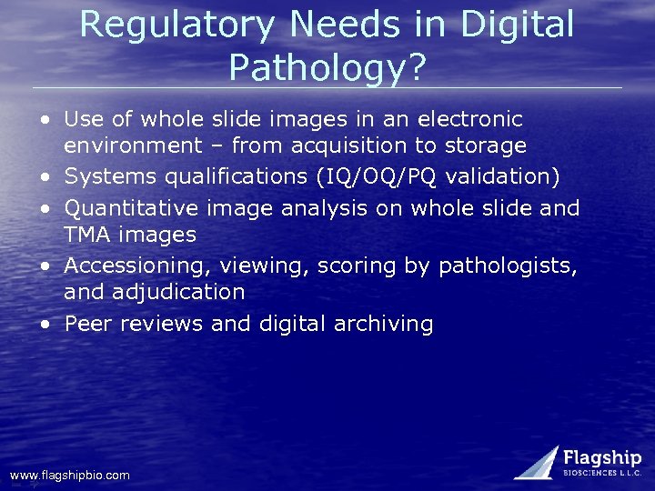 Regulatory Needs in Digital Pathology? • Use of whole slide images in an electronic