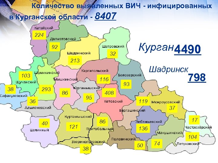  Количество выявленных ВИЧ - инфицированных в Курганской области - 8407 224 Курган 4490