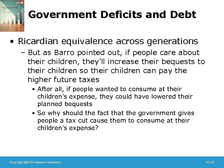 Government Deficits and Debt • Ricardian equivalence across generations – But as Barro pointed